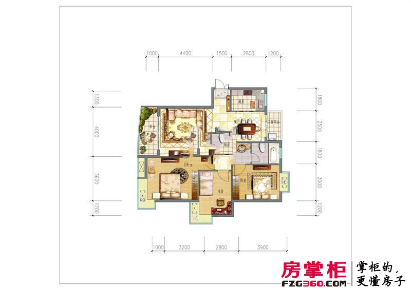 朗晴园户型图一期多层2#楼M户型 3室2厅1卫1厨