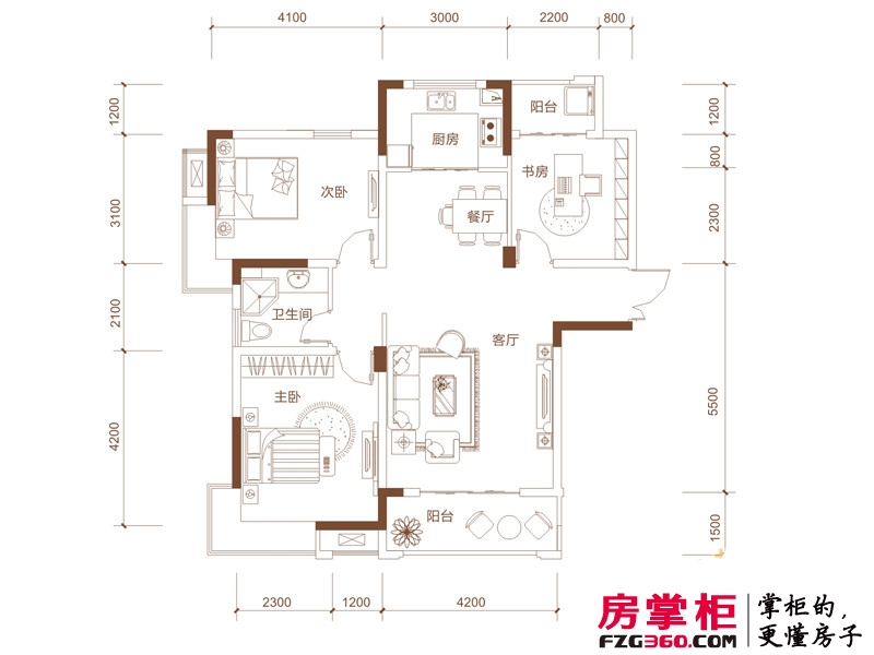 宏泰世纪滨江户型图一期高层E1户型 3室2厅1卫1厨