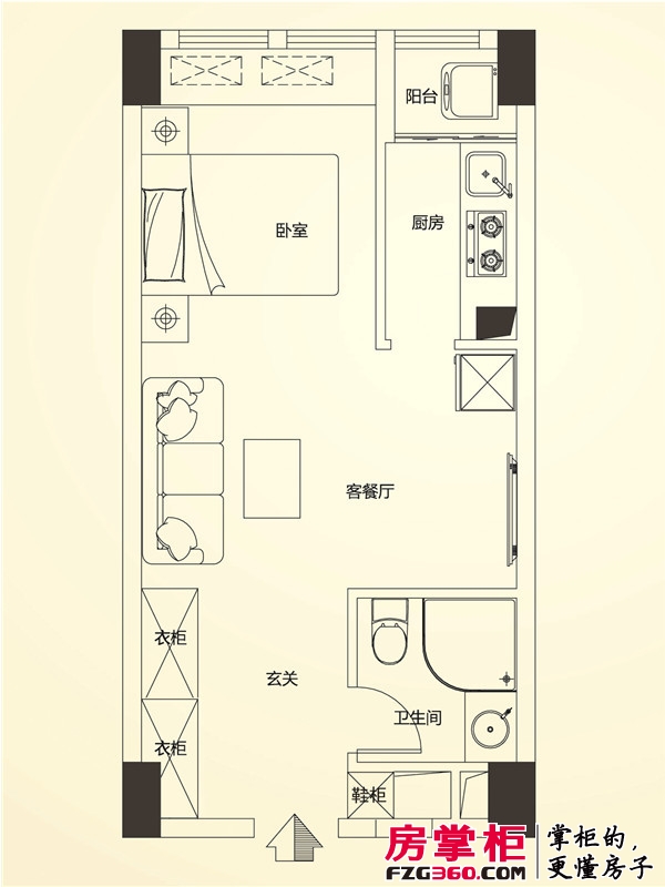 盛汇城市广场户型图公寓C户型 自由结构 43.94-45.47㎡ 1室1厅1卫1厨