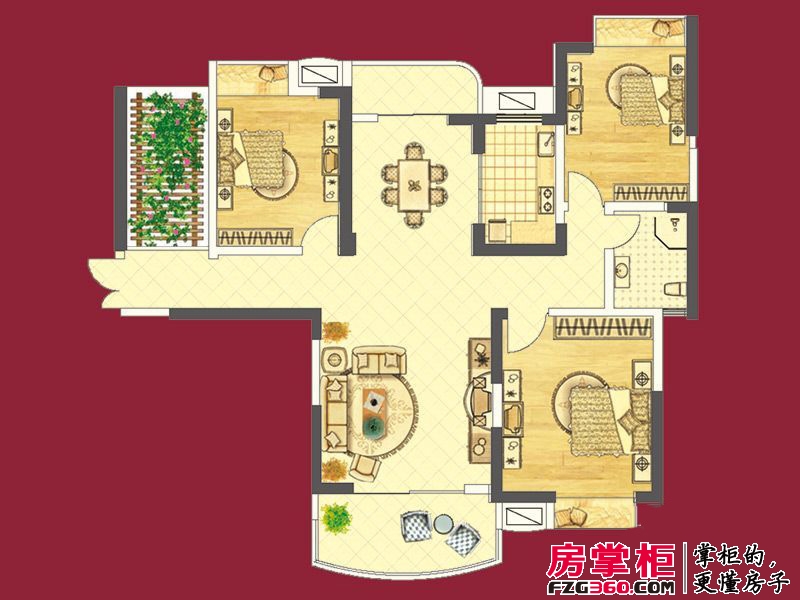 红谷峰尚户型图一期高层1#楼F1户型 3室2厅1卫1厨