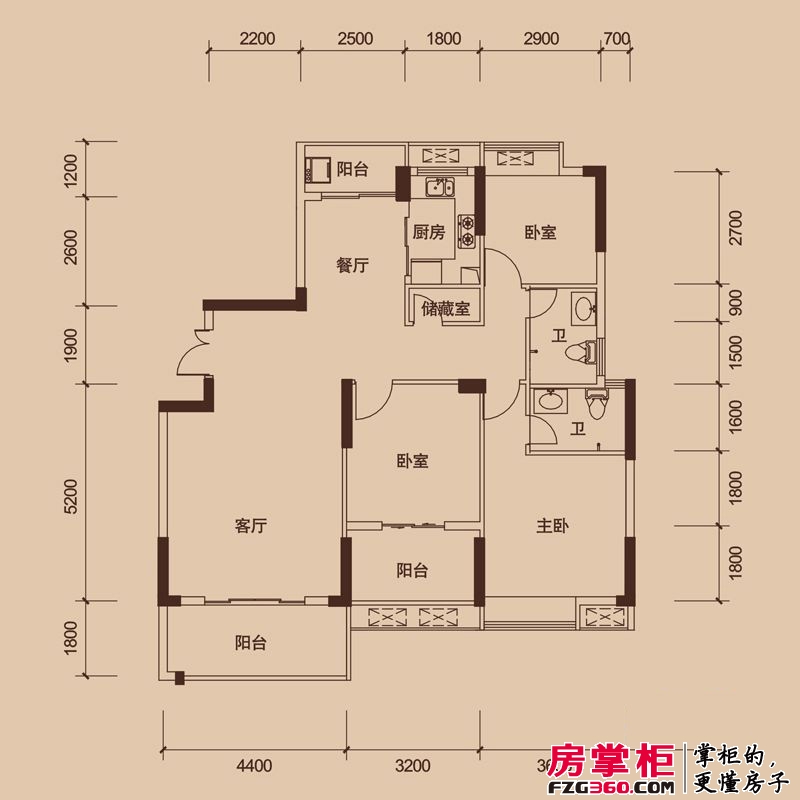 联泰香域中央户型图高层15#楼、16#楼E6户型 3室2厅2卫1厨