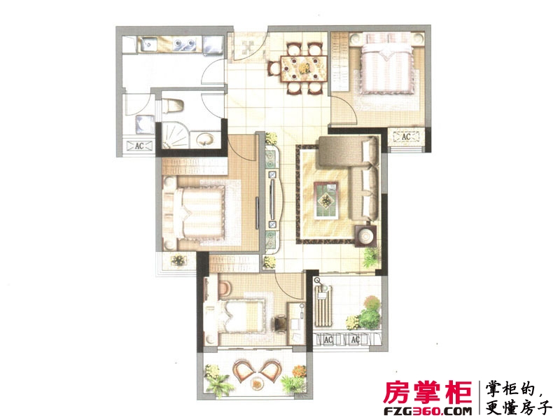 中央香榭户型图一期高层5#V1楼户型图 3室2厅1卫1厨