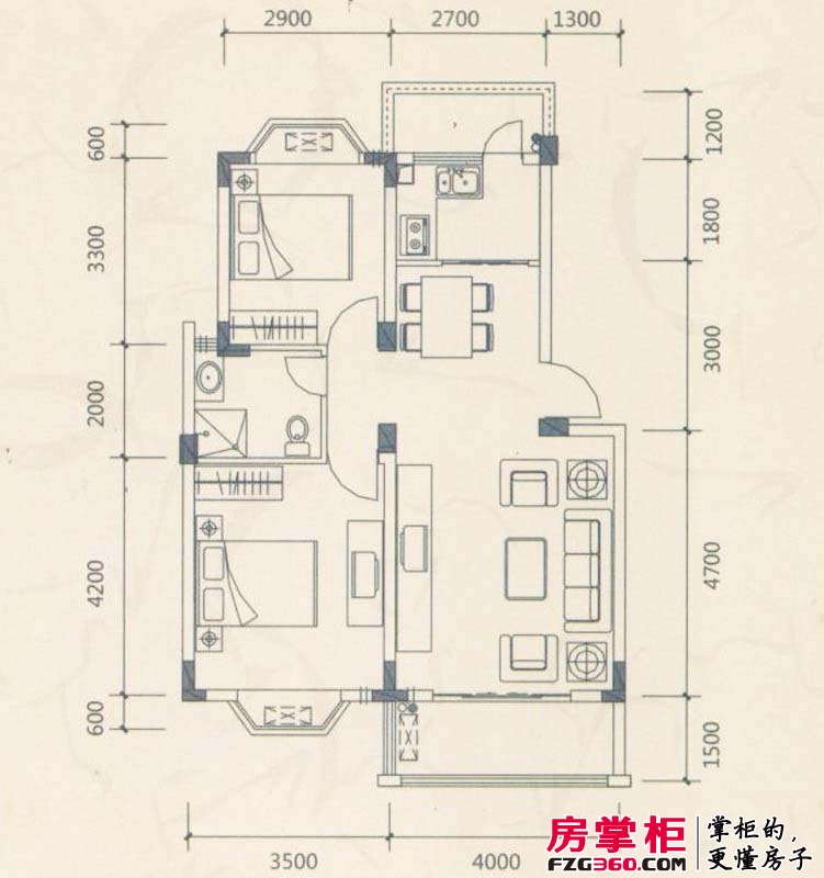 南昌居住主题公园户型图3期1-3号楼多层A户型 2室2厅1卫