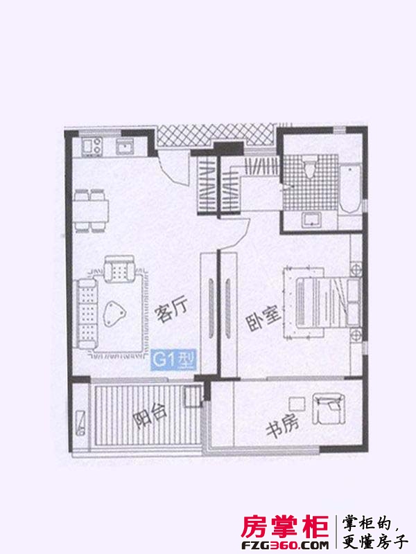 中信庐山西海户型图一期公寓G1户型 1室1厅1卫1厨