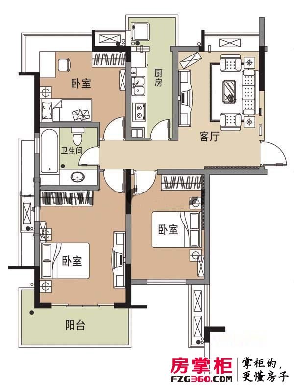 云谷山庄经济适用房户型图二期标准层A1户型  3室1厅1卫1厨