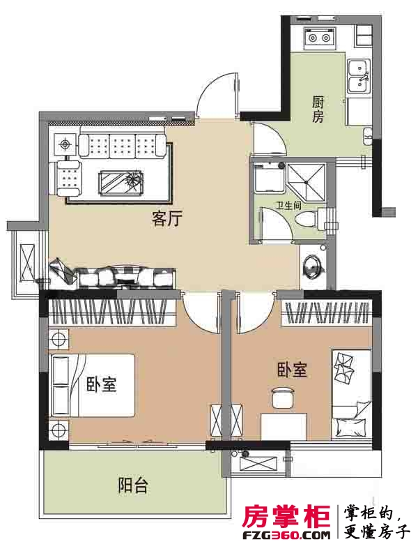 云谷山庄经济适用房户型图二期标准层A3户型 2室1厅1卫1厨