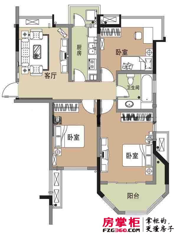 云谷山庄经济适用房户型图二期标准层A11户型 3室2厅1卫1厨