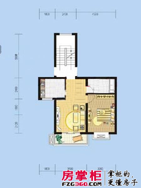 水岸康城户型图一期1幢1-6层E2户型 1室1厅1卫1厨