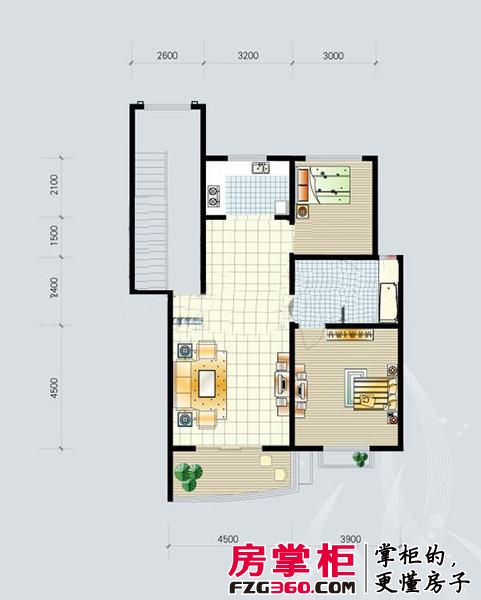 水岸康城户型图一期1幢1-6层A户型 2室2厅1卫1厨