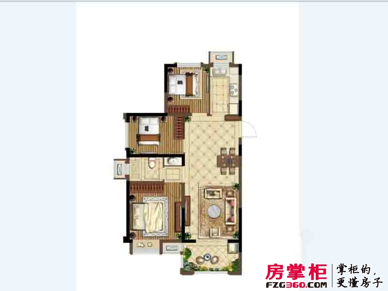 中海国际社区户型图95平米三房两厅一卫 3室2厅1卫1厨