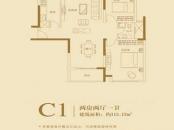 长江峰景户型图一期5号楼标准层C1户型 2室2厅1卫