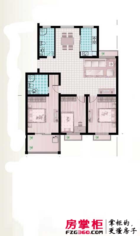 颐园世家户型图一期1、2、3幢标准层E户型 3室2厅1卫1厨