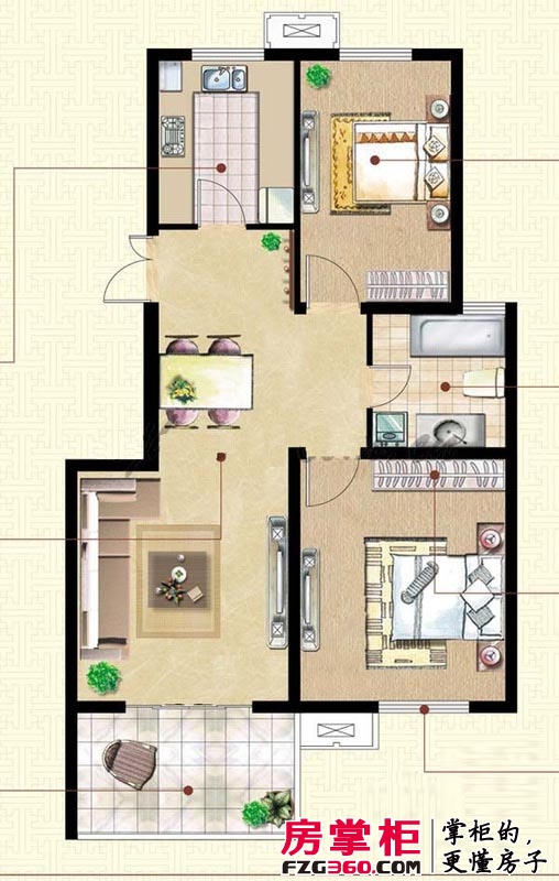 上善居户型图一期09号楼标准层C1户型 2室2厅