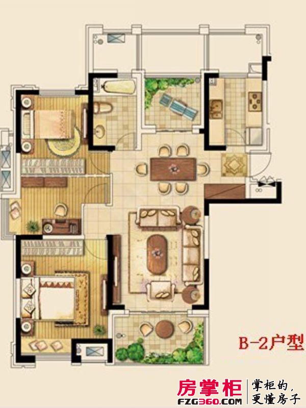 金东城世家户型图六期18、20幢标准层B20户型 2室2厅1卫1厨