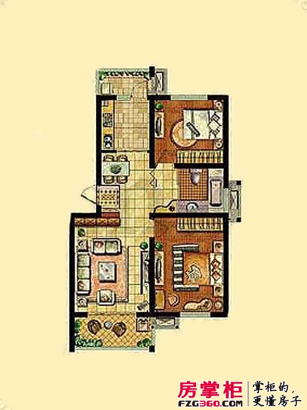 金东城世家户型图一期32、34幢1-5层C1户型 2室2厅1卫1厨