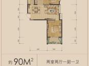 万江共和新城户型图三期23#红公馆标准B户型 2室2厅1卫1厨