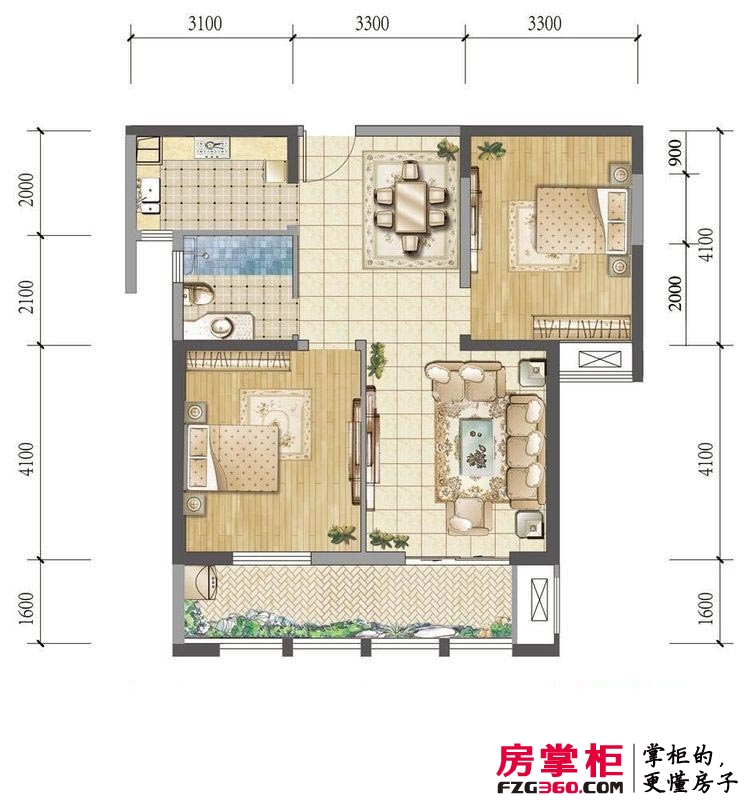 万江共和新城户型图二期24幢标准层A户型 2室2厅1卫1厨