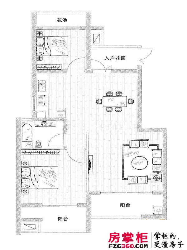 宜家国际公寓户型图二期标准层L户型 2室2厅1卫1厨
