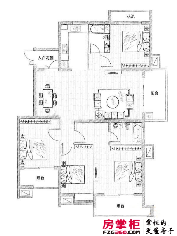 宜家国际公寓户型图二期标准层N户型 4室2厅2卫1厨