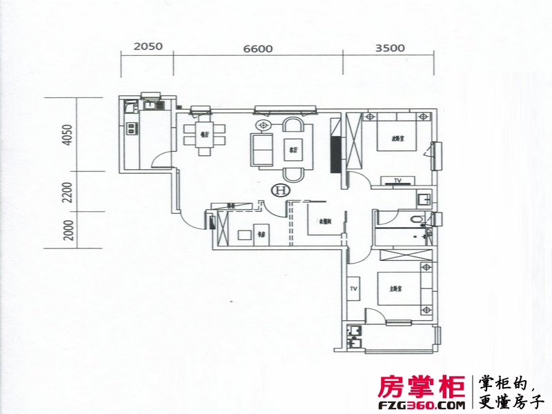 朗诗绿色街区户型图二期标准层H户型120平 3室2厅1卫1厨