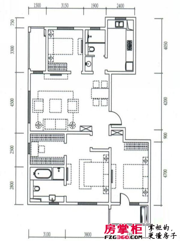 朗诗绿色街区户型图二期27幢标准层E1户型138平 3室2厅2卫1厨