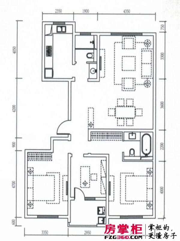 朗诗绿色街区户型图二期27幢标准层F户型143平 4室2厅2卫1厨