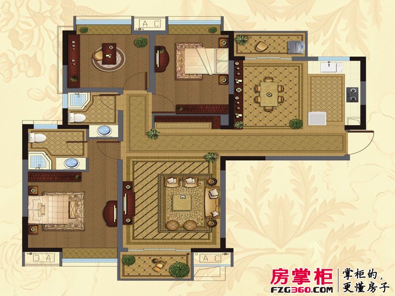 金浦名城世家户型图二期01栋标准层D5户型 3室2厅