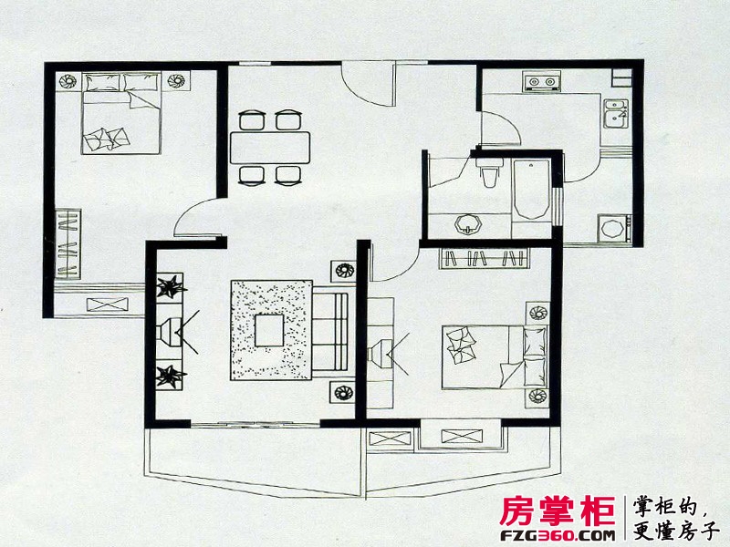 武夷绿洲户型图四期1-10号楼标准层B6户型 2室2厅1卫1厨