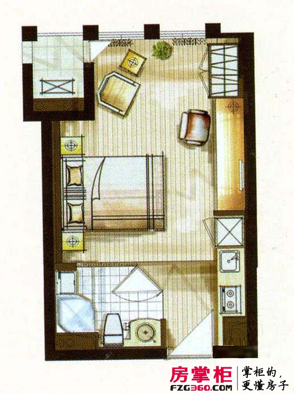 御湖国际户型图一期B楼标准层B13户型 1室1厅1卫1厨
