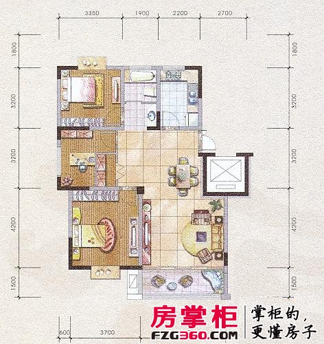 福基九龙新城户型图一期30-32号楼标准层C1-1户型 3室2厅1卫1厨