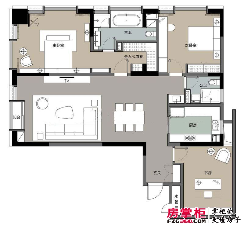 菲呢克斯国际公寓户型图1期1幢2-23层A2户型 3室2厅1卫1厨