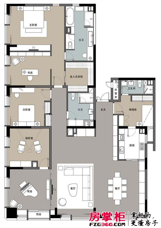 菲呢克斯国际公寓户型图1期1幢24-25层C1户型 6室2厅4卫1厨