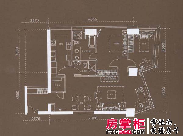 南京国际广场户型图一期1号楼标准层A户型 2室2厅2卫1厨