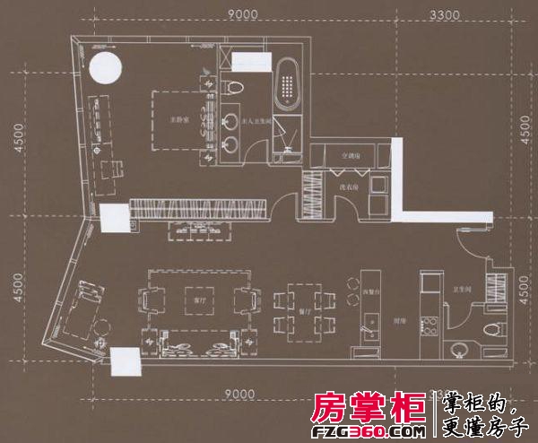 南京国际广场户型图一期7号楼标准层E户型 1室2厅2卫1厨