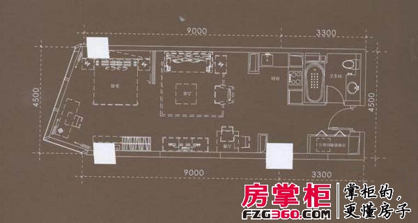 南京国际广场户型图一期3、5、8、10号楼标准层C户型 1室1厅1卫1厨