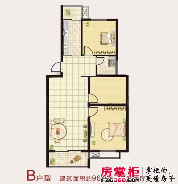 金东城雅居户型图B户型3室2厅1卫96平 3室2厅1卫1厨