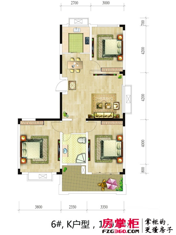 印湖山庄户型图项目标准层6#K户型 3室2厅2卫1厨