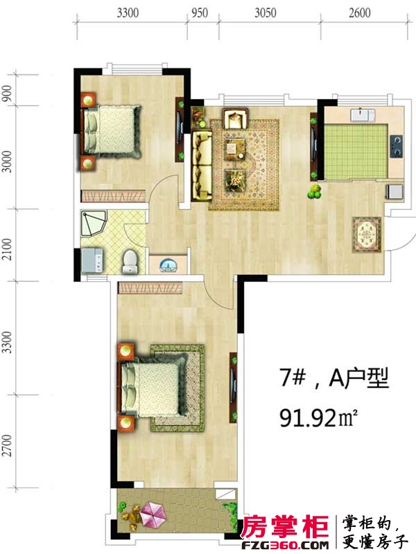 印湖山庄户型图项目标准层A户型 2室2厅1卫1厨
