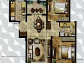 绿地新里紫峰公馆户型图1-3和5号楼标准层C户型 2室2厅1卫1厨