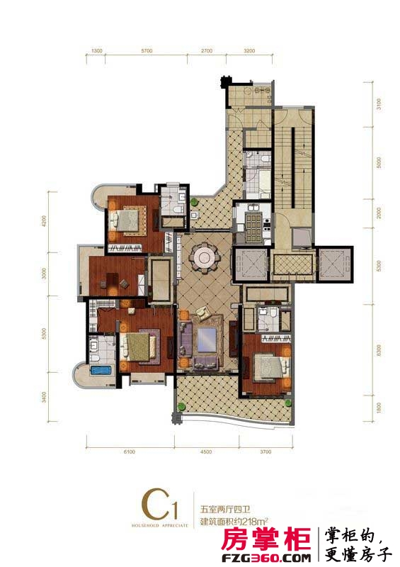 雅居乐藏龙御景户型图项目标准层C1-302户型 5室2厅4卫1厨