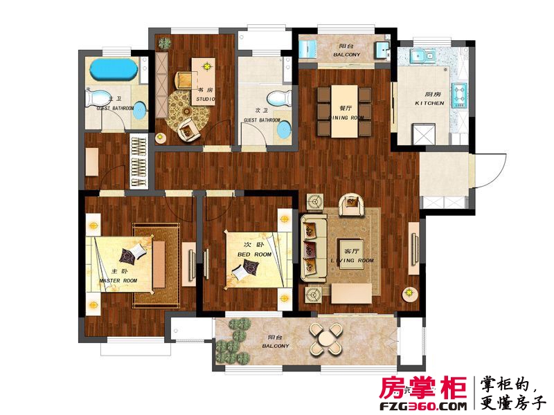 新城香溢紫郡户型图一期1-6号楼标准层e户型图 3室2厅2卫1厨