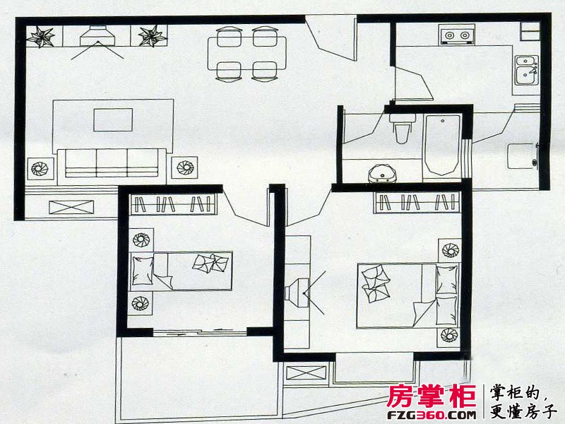 武夷绿洲户型图四期1-10号楼标准层B3 B4户型 2室2厅1卫1厨