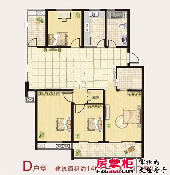 金东城雅居户型图D户型2室2厅2卫140平 2室2厅2卫1厨