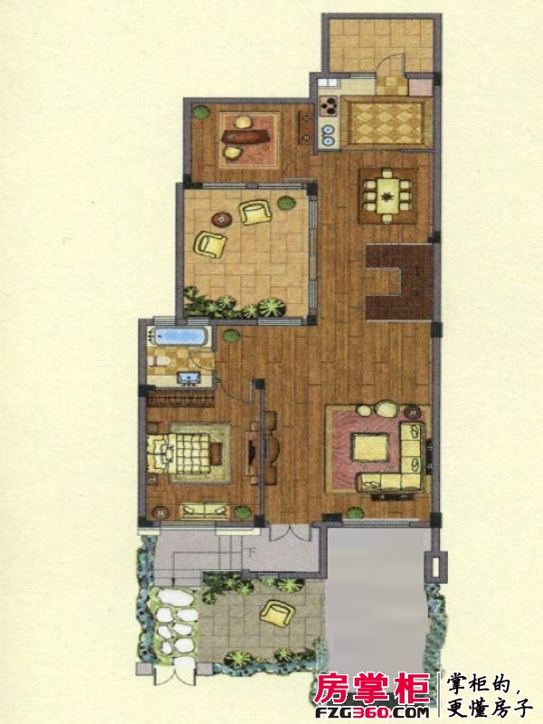 宏图上水庭院户型图叠加别墅D-a户型 一层 3室3厅4卫1厨