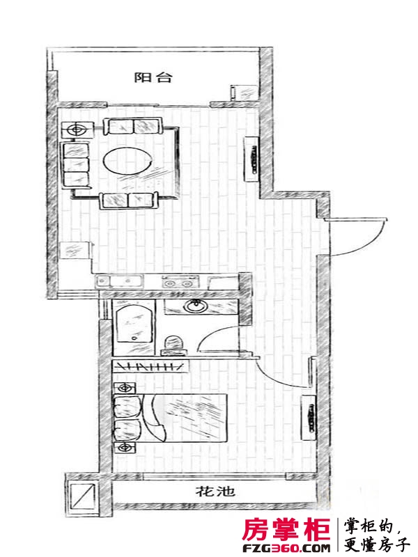 宜家国际公寓户型图二期标准层J户型 1室1厅1卫1厨