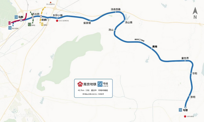 东至南京马群站,共设站13座,是南京第一条市域城际轨道交通,也是城东