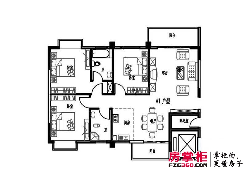 滨江花园户型图1#楼06号房 3室2厅2卫1厨