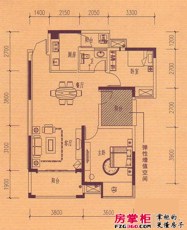 凤岭新新家园户型图5#楼户型 2室2厅1卫1厨