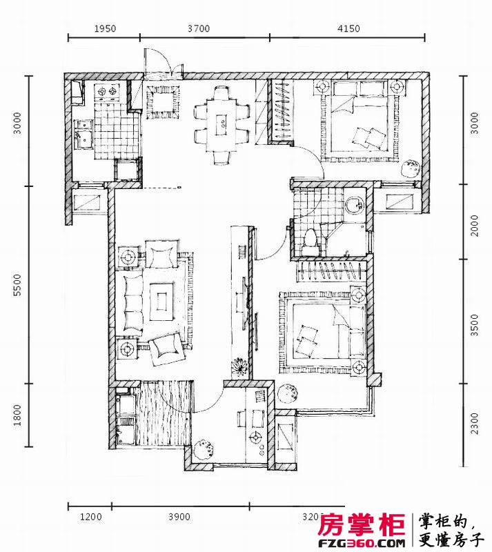 联发臻品户型图3#楼B户型（2012-02-20） 2室2厅1卫1厨
