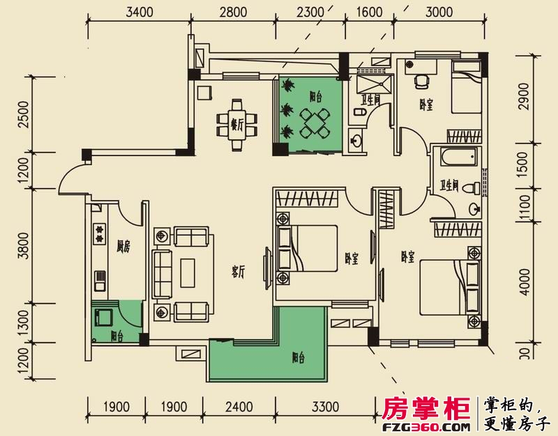 香樟林户型图3#楼（03、06号房)B户型 3室2厅2卫1厨